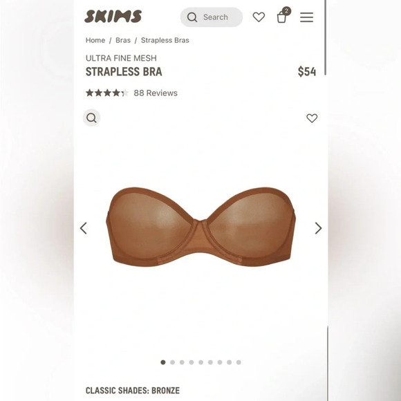 SKIMS Ultra fine mesh underwire scoop bra strapless size 32A Bronze - Picture 2 of 8
